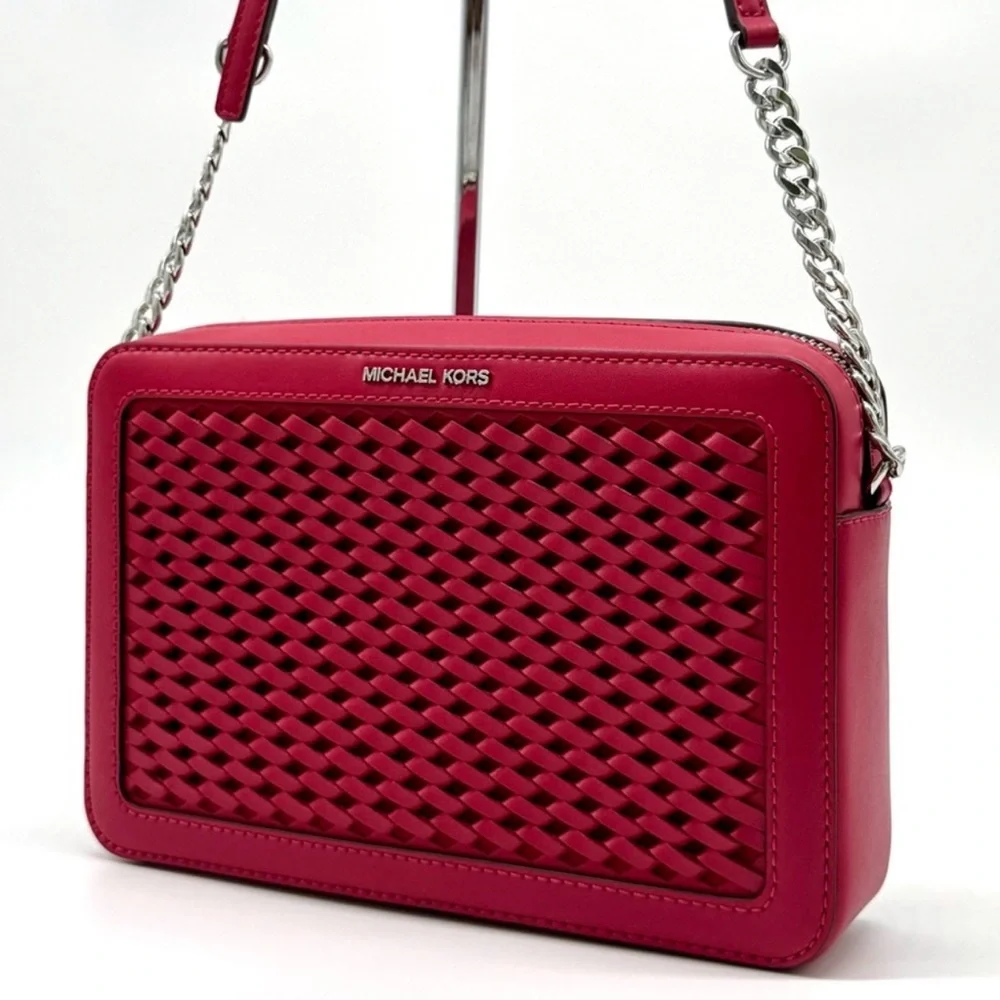 Michael Kors Jet Set Large Woven Crossbody Bag - Dark Raspberry
